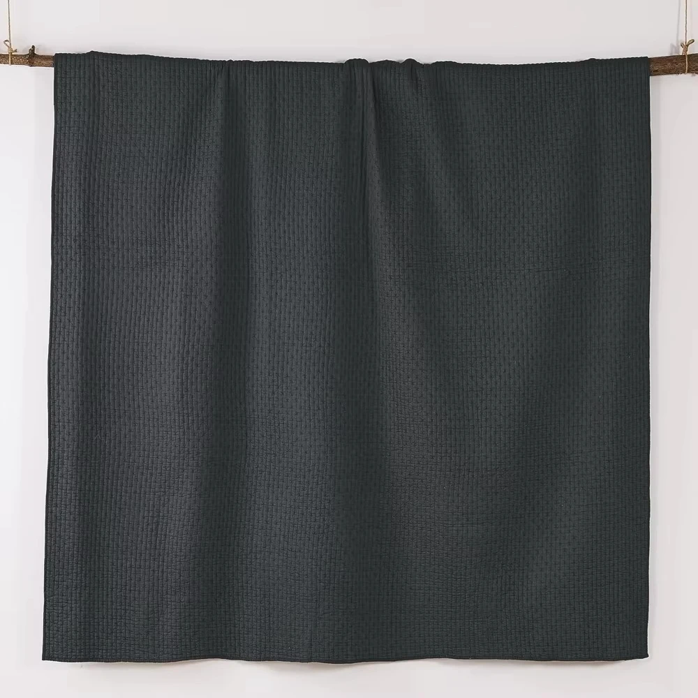 Cross Stitch Charcoal Quilt Set - 100_ Cotton - King_Cal King Quilt (106x92in.) + 2 King Shams (36x20in.) - Cotton Fabric