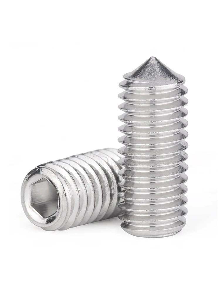 304 Stainless Steel Hexagon Socket Set Screw Tip 10mm Fine/Coarse Machine Meter Pointed Headless Jacking Wire M3 M4 M5 M6 M8 M10
