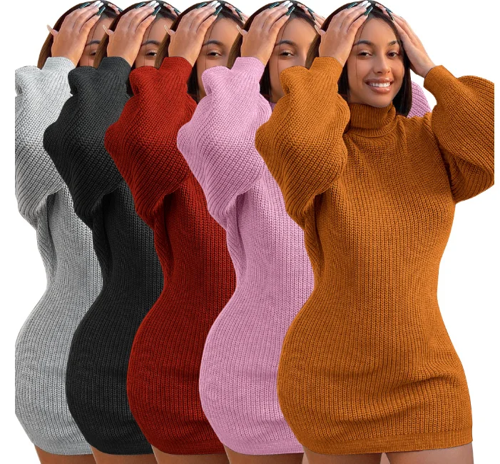 Bunny BN-A6614 Solid color turtleneck sweater casual women dress