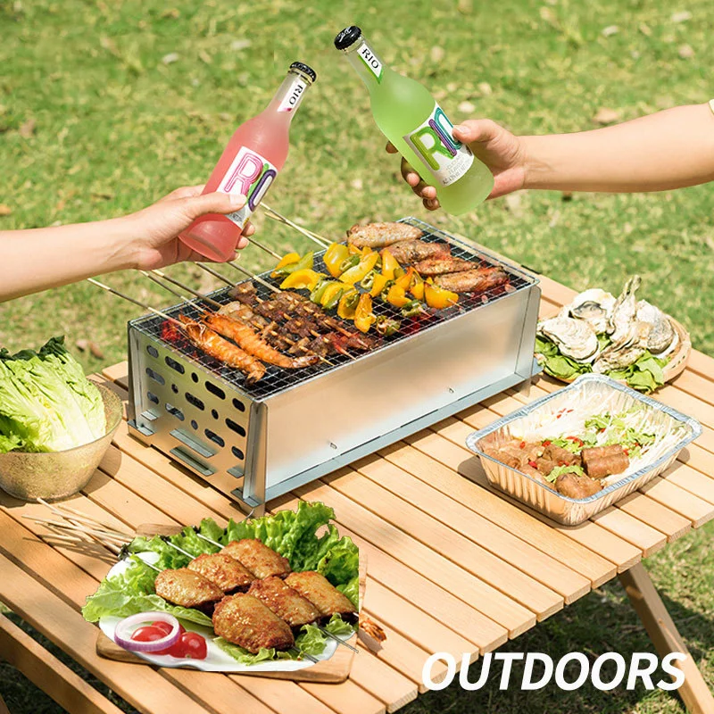 Assembled Portable Picnics Camping Stainless Steel Bbq Grill Mini Charcoal Barbecue Grills