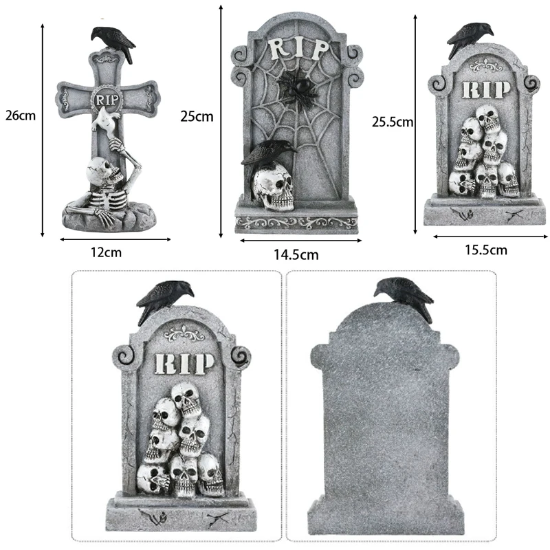 Miniature  Resin Statue halloween tombstone decorations resin halloween tombstone Gravestone With Skeleton and Cobwebs
