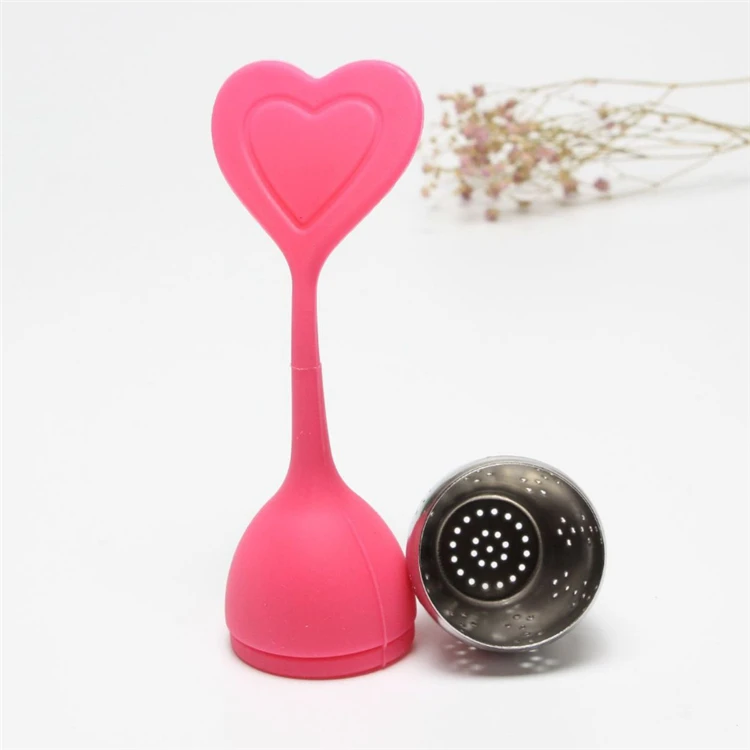 
Stainless steel pink heart shape silicone mesh ball shape tea strainer for loose tea porcelain tea ball infuser 