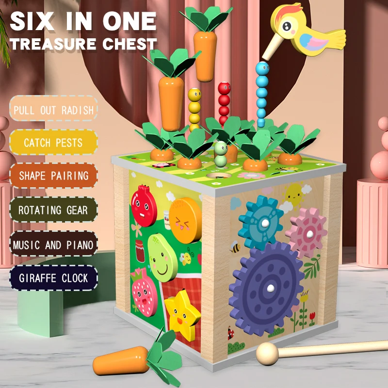 Early Educational Toys Geometry Blocks Matching Xylophone Stem Toy Wooden Activity Cube