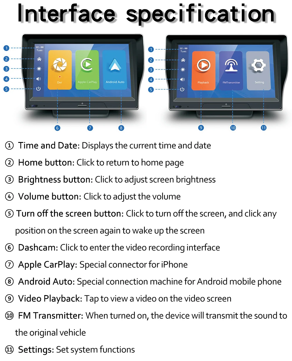 7 inch car camera Touch Screen Linux System wireless Carplay Airplay Android Auto global Navigation Car Dash Cam