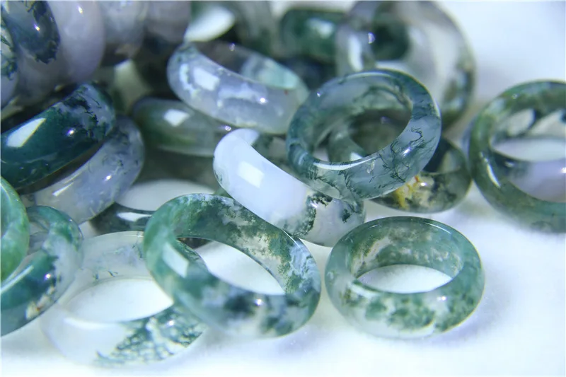 Chinese Ring Natural Moss Agate Ring Agate Rings for Men and Women