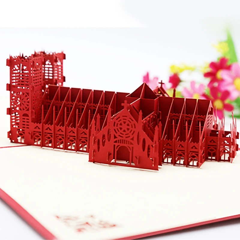 
Creative Westminster Abbey 3D architecture greeting card hand carved hollow out greeting card customization 