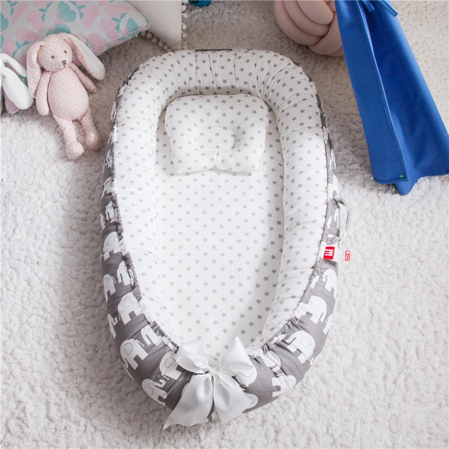 100% Cotton Portable Infant Bassinet Cot Newborn Sleeping Baby Travel Nest Bed Co-sleeping Portable Baby Bed with Pillow