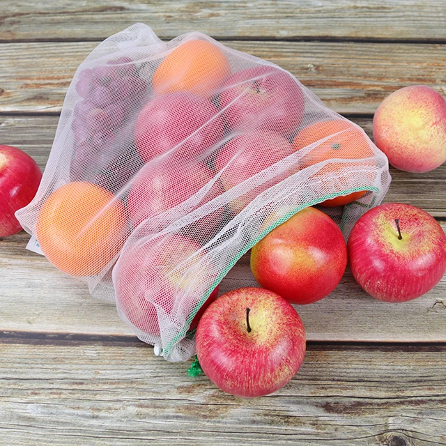Custom Eco Net Mesh Drawstring Pouch For Fruit Vegetable Potato Packing