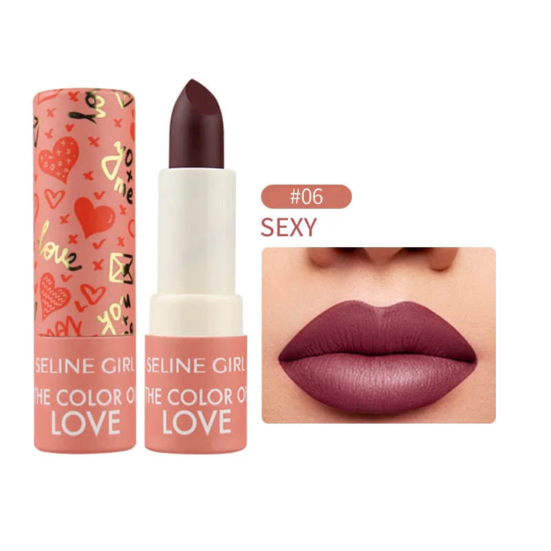 Private Label Beauty Matte Lipstick 6 Colors Love Lipstick Silky Delicate Long-Lasting Cosmetics Makeup Lipstick