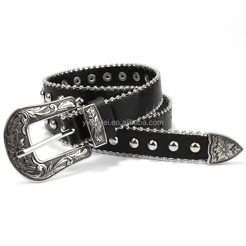 Cowboy Cowgirl pu Leather Waist  Belts with Vintage Western Carved-Buckle for Jeans Pants Dresses