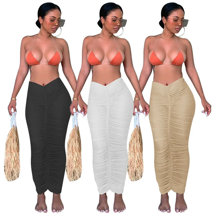 
Wholesale Beach Bikini Coverup Women Sexy Mesh Transparent Stack Skirt 