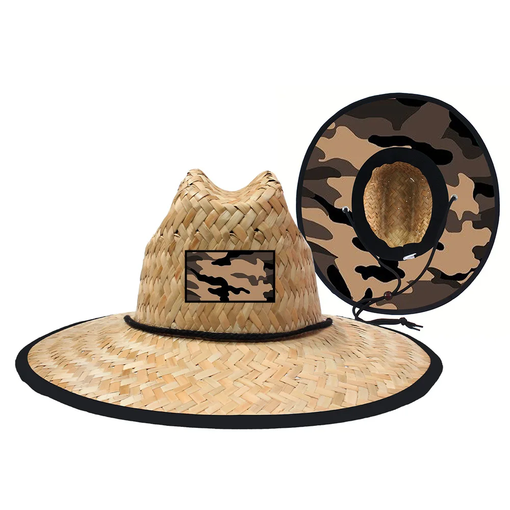 Classical Drinking Camouflage Linen Cowgirl Australian Leopard Raffia Cowboy Big Flat Top Straw Hat Printed Lifeguard Hat