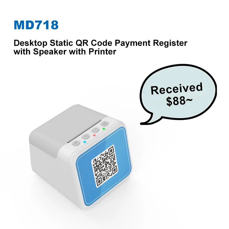 MD718 статический динамик оплаты с кодом QR термопринтером и динамиком для новых платежных решений POS