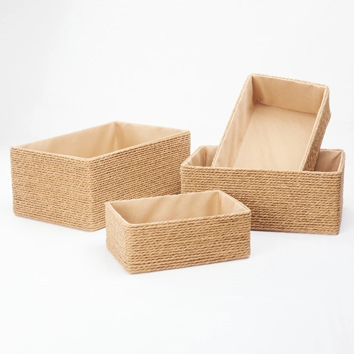 Latest arrival wholesale recycled wicker storage basket paper rope basket set of 4 for table organizing