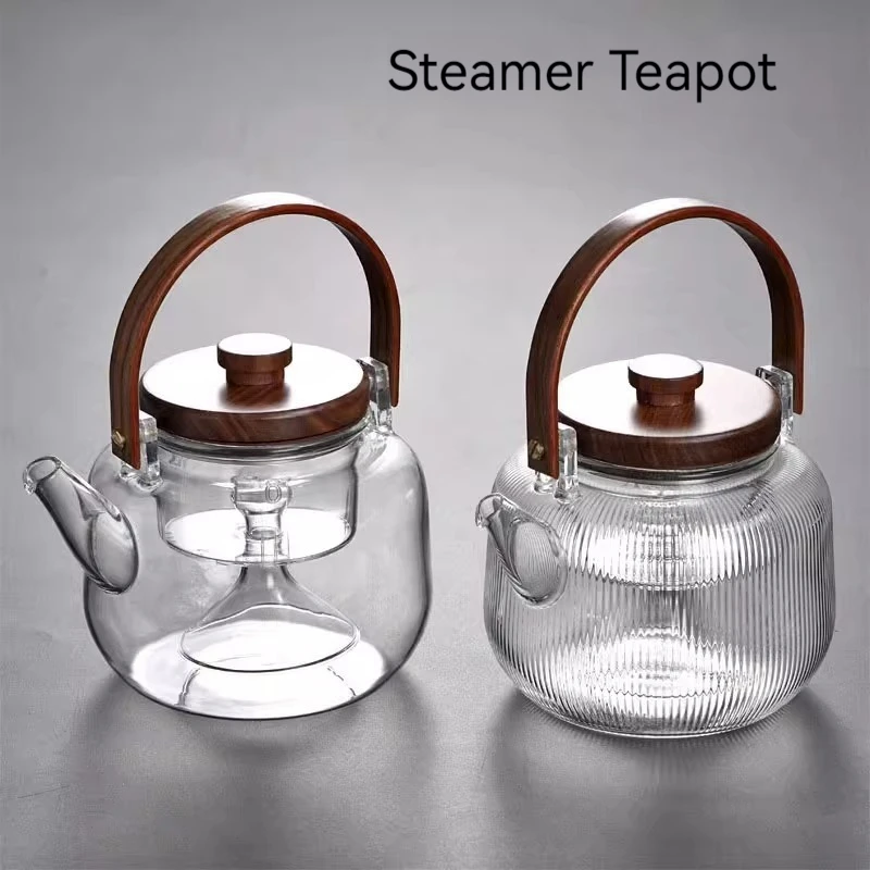 Transparent and Hammered Glass Teapot with Removable Infuser Stovetop Safe Tea Kettle Blooming