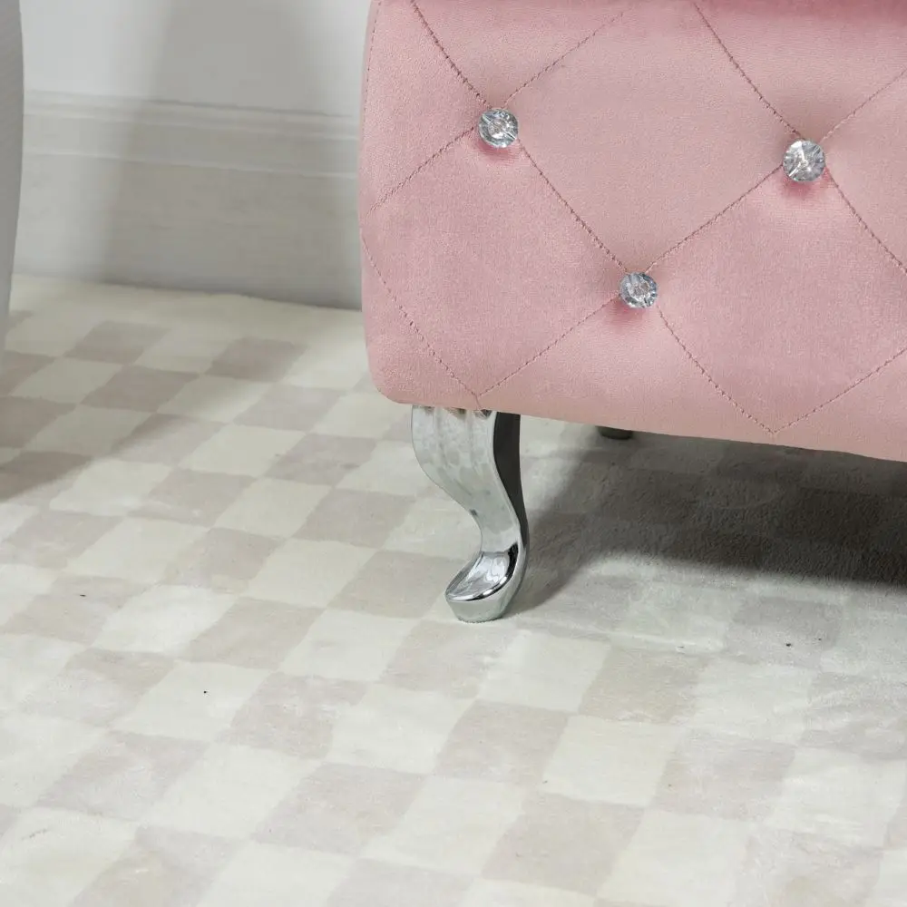 Manufacturer Custom Luxurious Pink Velvet Storage Side Opening Door Ottoman Bench