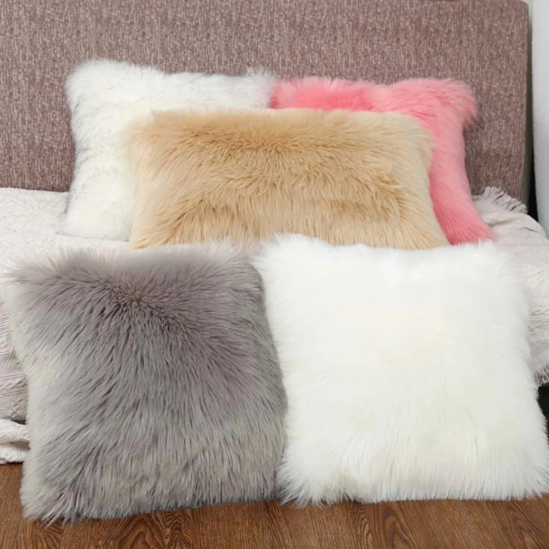 Modern Christmas Throw Pillow Covers Soft Plush Fur Cushion Cover for Home Sofa Decorative