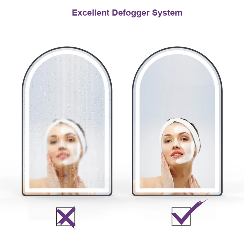 Touch Sensor Anti-Fog Film Wireless Speaker Smart Led Bath Mirror Time Display Bathroom Mirror