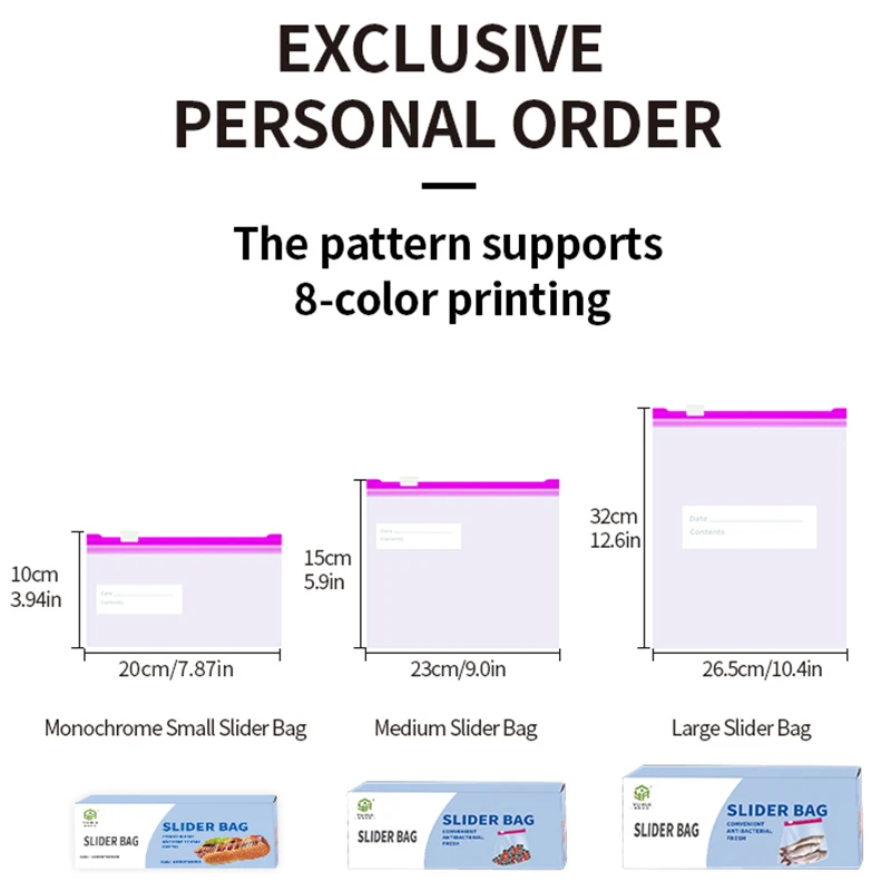 AIUDO Manufacturer Customized BPA Free Compostable Slide Zip Lock Plastic Bag Reusable Ldpe Storage Slider Ziplock Storage Bag