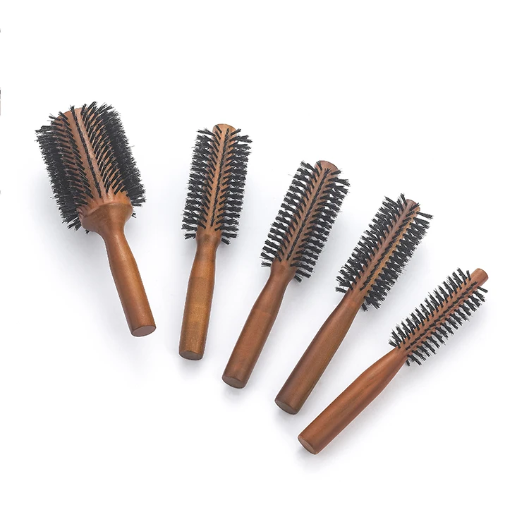 LUXE wholesale handmade round hair brush with wooden handle boar bristles Ionic comb suitable for curved hair styling brush