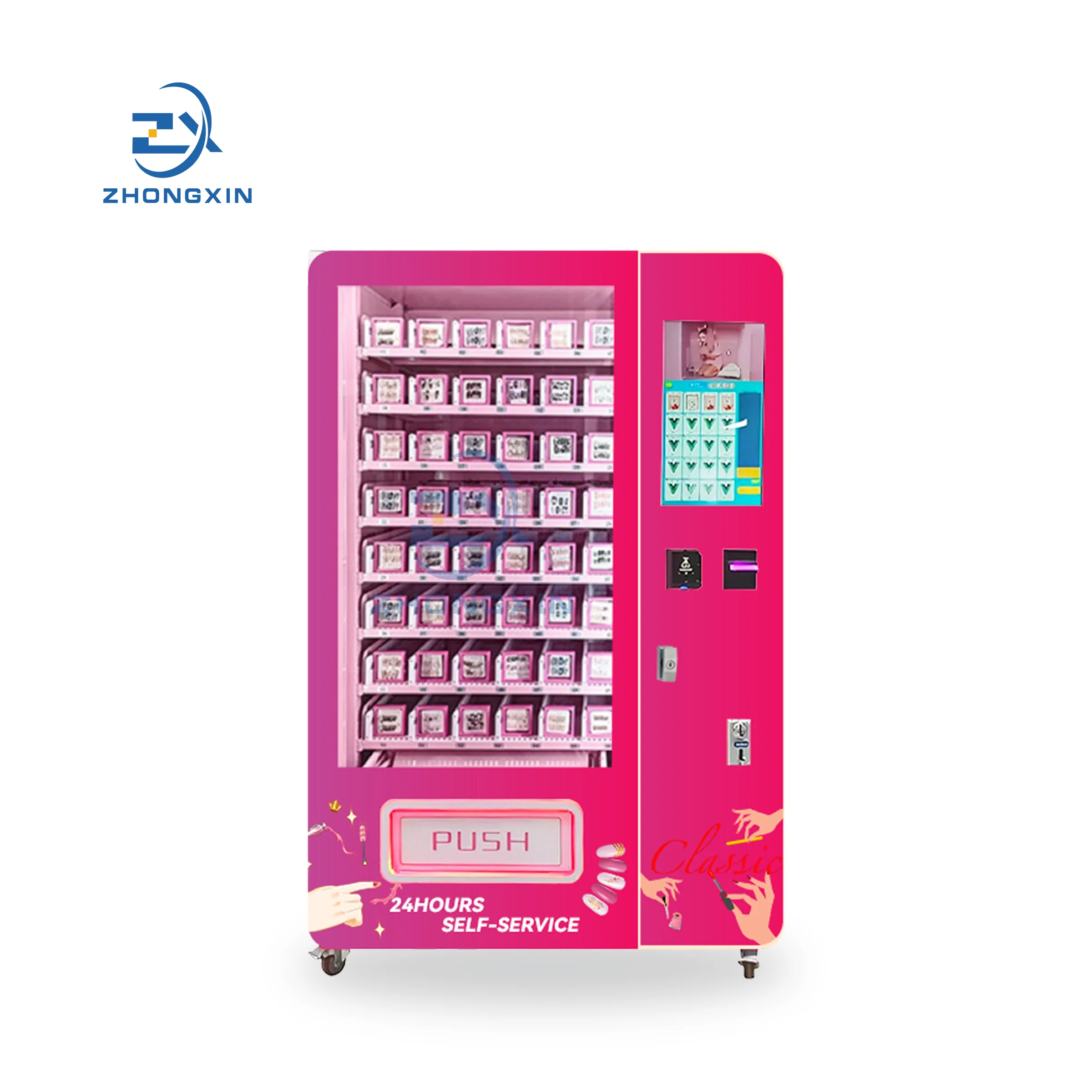 Top sale cosmetics design pink lash vending machine with card reader and large hair beauty vending machine for retail items