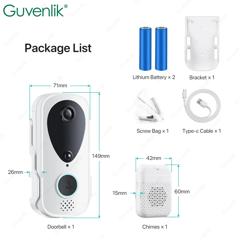 Guvenlik Wireless Door Camera Video Doorbell Wifi Smart Home Doorbell Camera Villa Alarm HD Video Doorbell Intercom Apartment