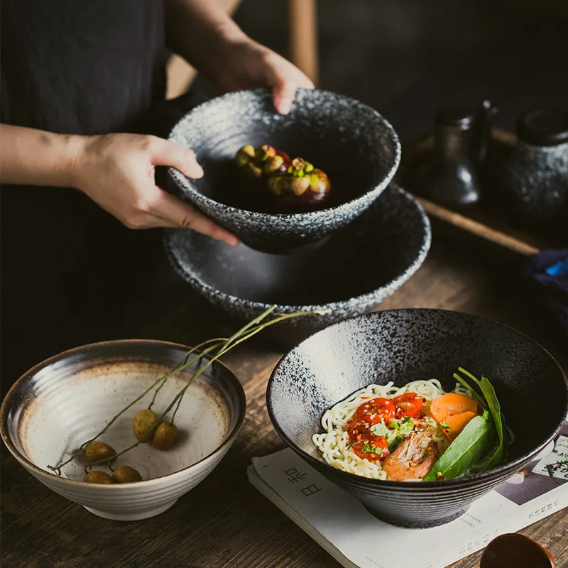 
stock goods Japanese cuisine7/8/9-inch ramen noodle bowl stoneware dinnerware ceramic shallow bowl soup tableware 