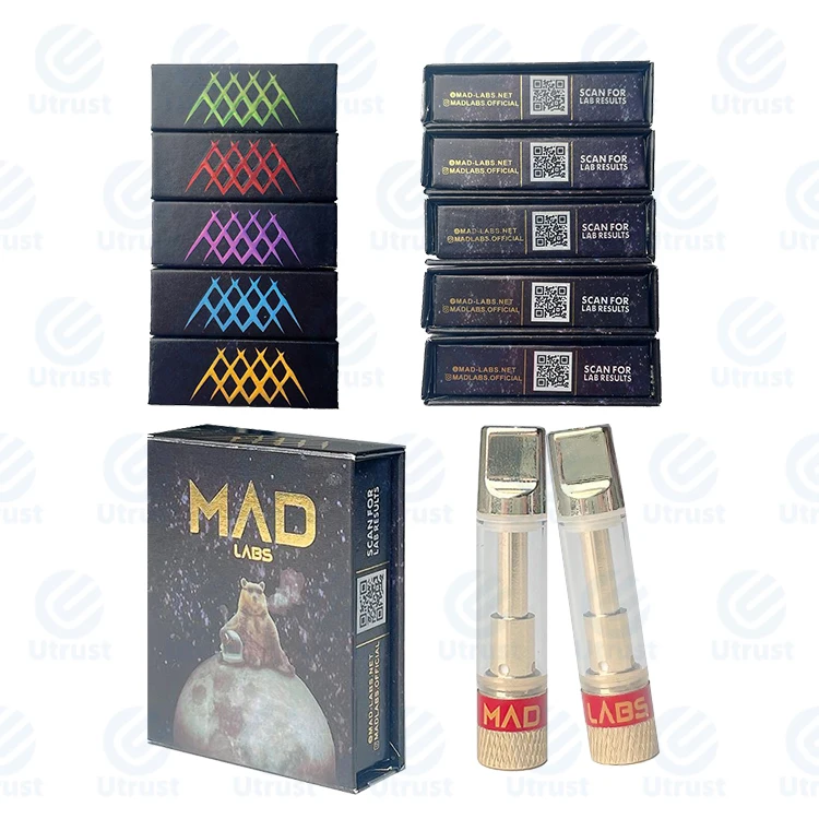 
hot selling product mad labs empty disposable vaporizer cartridge 510 thread with golden tip 