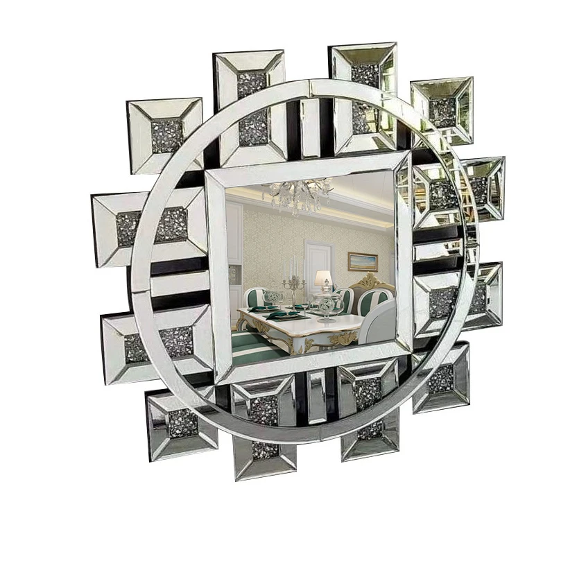 Luxury Modern Crushed Diamond Sparkly Mirror Art Decor Living Room Hall Mirror Handmade Decorated Mirrors for Home