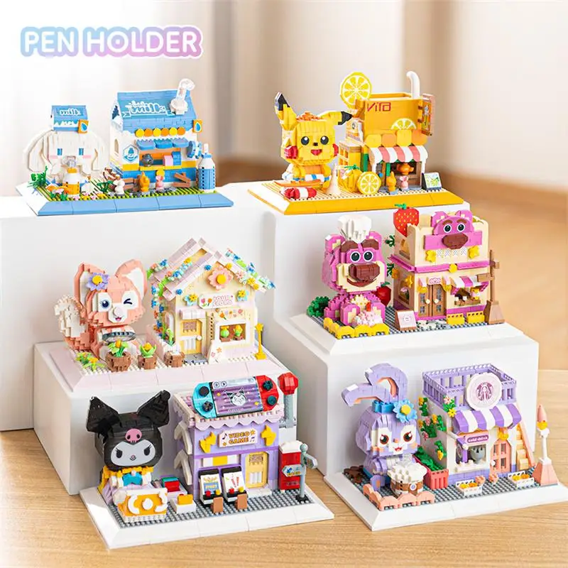Mini Pink Bear Stitch Pen Building DIY Toy Lovely Plastic Gift for Girls Children Christmas Present