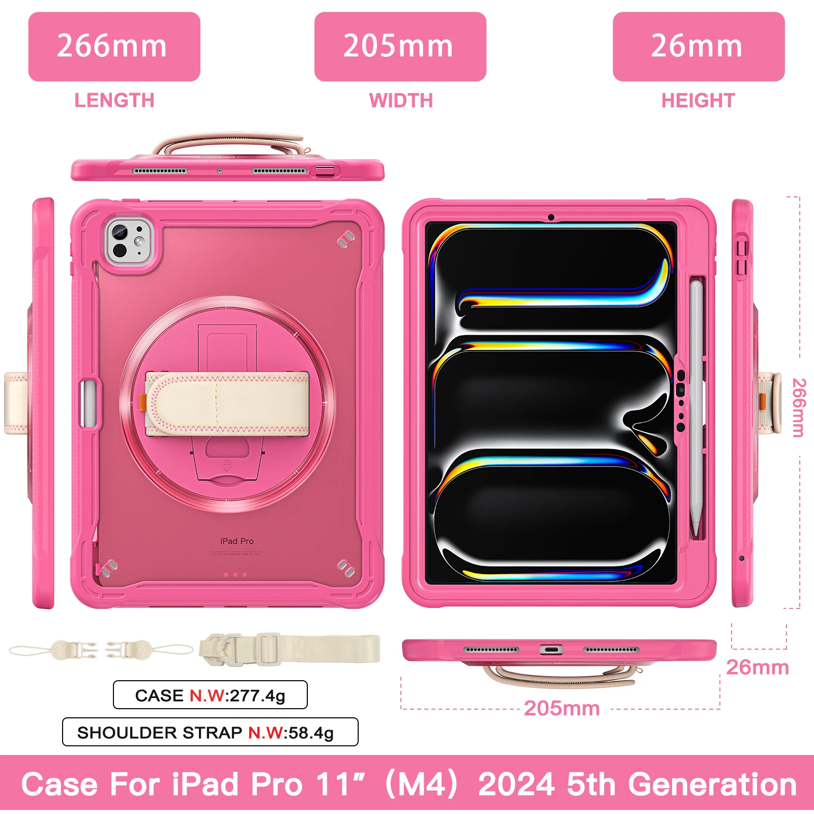 Shockproof Silicone Tablet Case For ipad Air 13 M2 2024 Universal 360 Rotating Hand with Kickstand Shoulder Strap