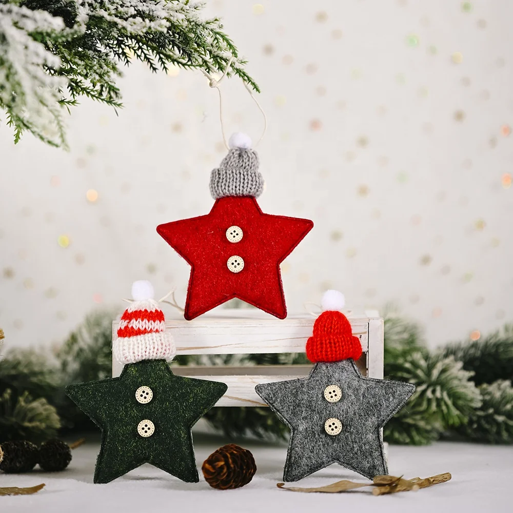 DIY Handmade 13cm Knit Wool Felt Five Pointed Star Christmas Ornament For Christmas Tree Home Festival Decoration