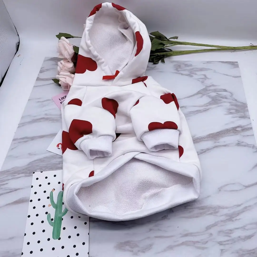 JXANRY Dog Heart Print Hoodie Autumn Winter Pet Clothes Japan Fashion Luxury Dog Coat