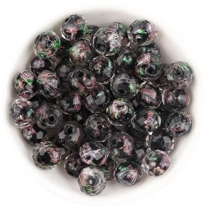 Hot Sell 10 Pcs/1 Pack Flower Glass Beads Elegant 8mm 10mm 12mm Round Beads For DIY Necklace Bracelet Jewelry Accessories
