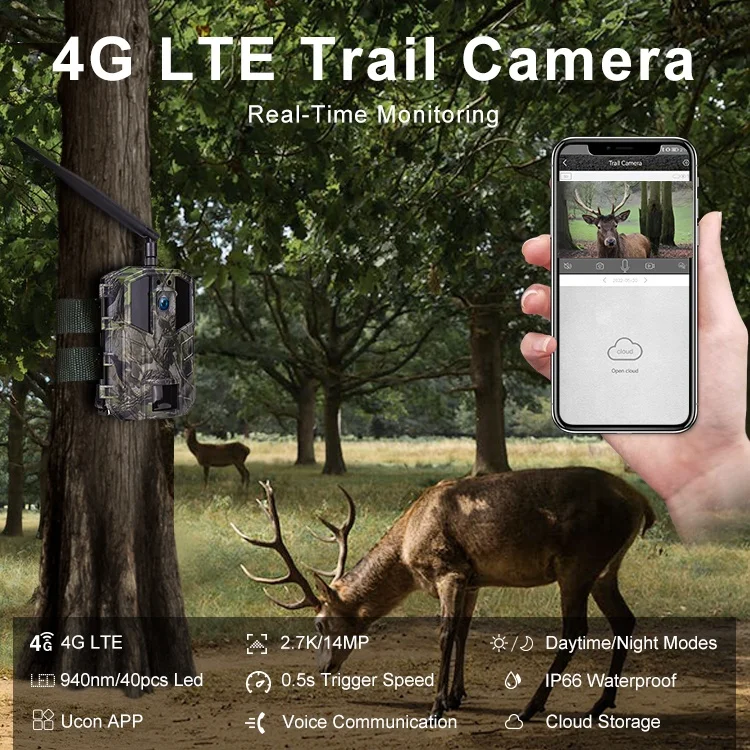 New 4G Lte Ip66 Waterproof Outdoor Real Time Monitoring Hunting Wildlife Game Trail Camera