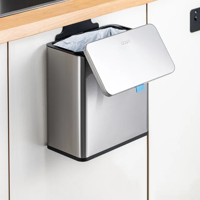 Wall Mounted Stainless Steel Activated Carbon Home Waste Bin  Hanging Dust bin  Trash Can for Cabinet Door with Lid