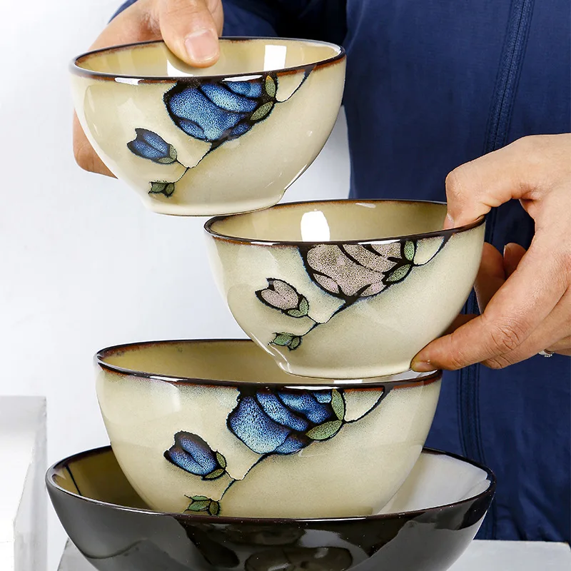 Japanese ceramic plate underglaze color deep plates round plate dish household8Meal tray Bowl