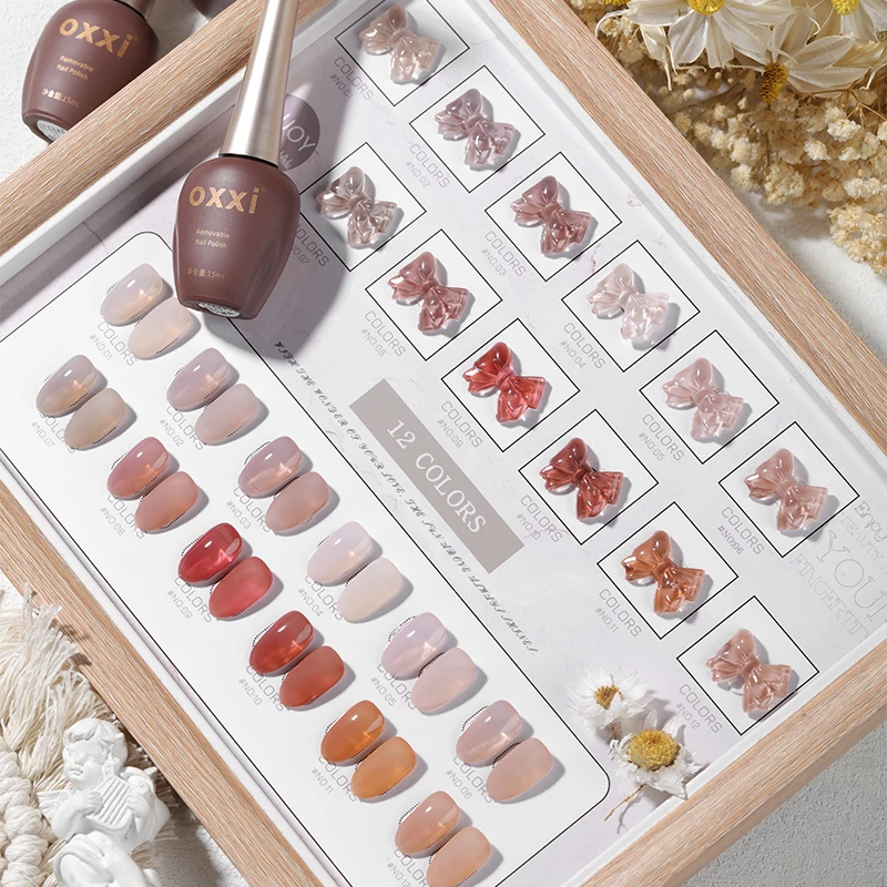 oxxi Custom Logo Quick-drying Pure Color Nail Polish Private Label 12 Solid Colors 8ml Nail Polish Gel
