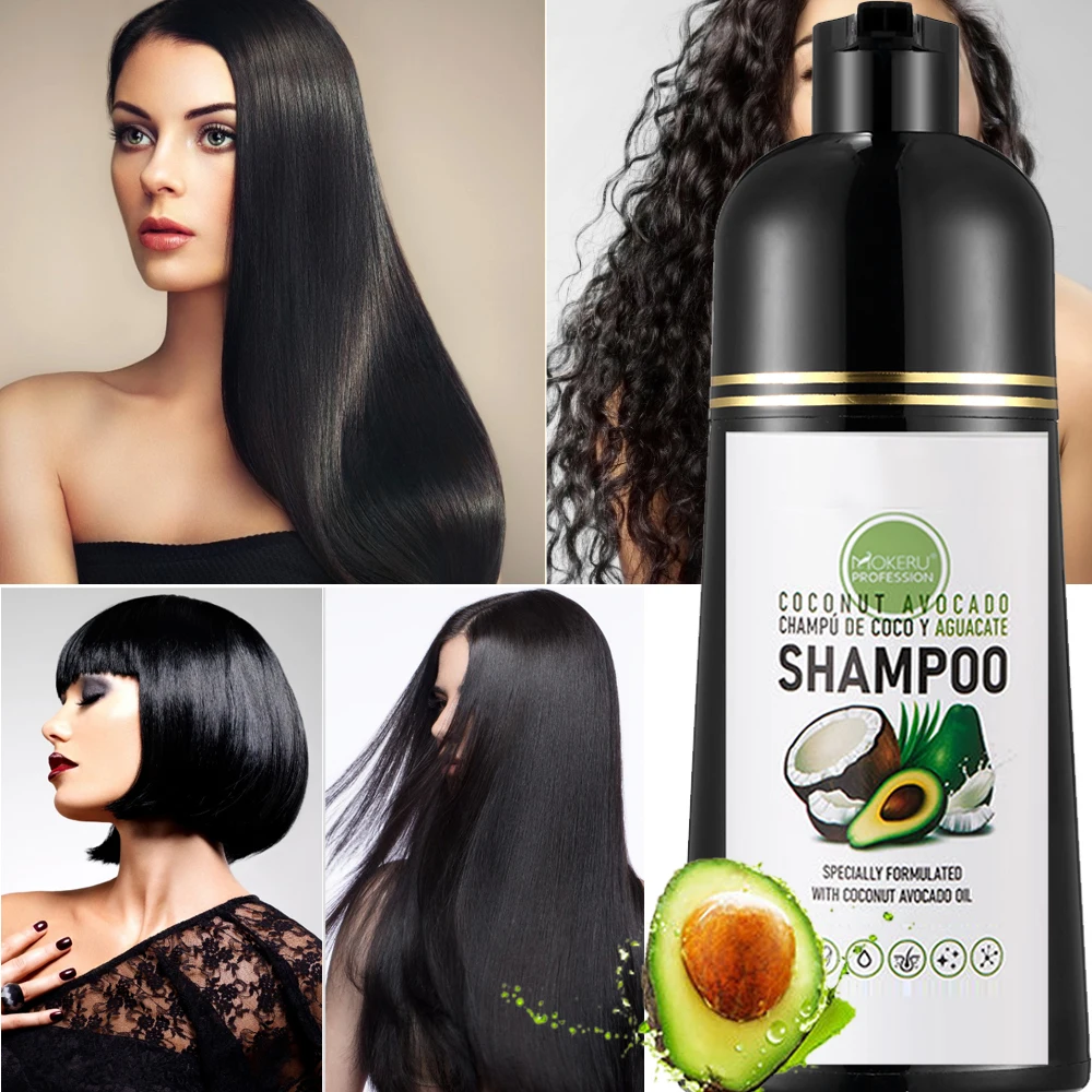 Accept Customize Logo Mokeru 500ml Natural Plant Coconut Oil Avocado Hair Dye Shampoo For Covering Gray Hair Shampoo