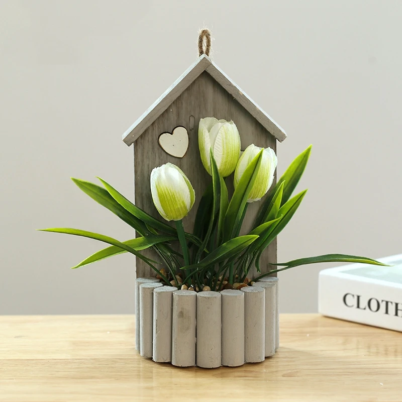SEASON Wholesale 6 Heads Tulip Flower Artificial Bonsai for Home Table Decoration Silk Tulip in Potted Artificial Plant Decor