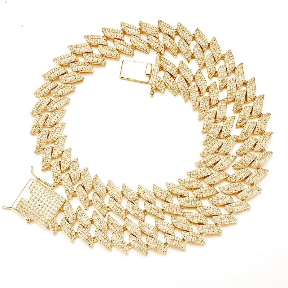 Hip Hop Bling Ice Out VVS Moissanite 3A Baguette Diamond 925 Sterling Silver Cuban Link Chain Necklace For Men