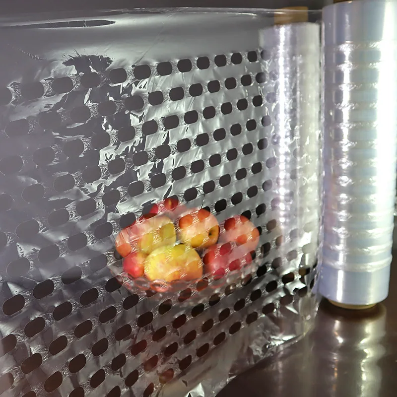 Customize Breathable Transparent PE Plastic Pallet Vented Stretch Film Vented Pallet Wrap Roll for Vegetable Fruit Packaging