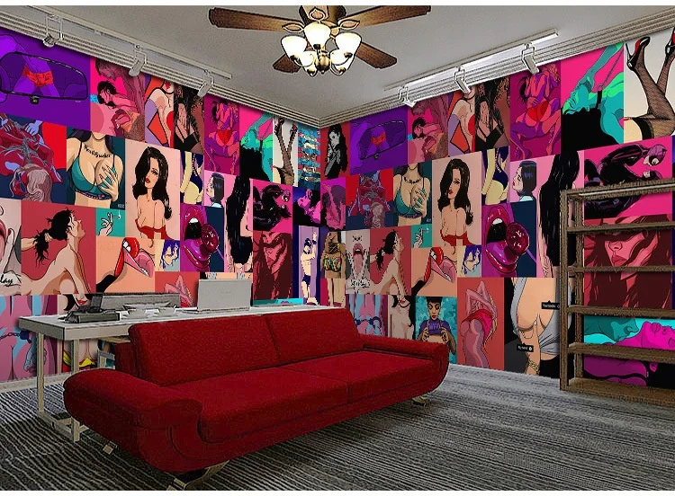 KTV theme hotel sex room wallpaper couple room hotel decoration 3d wall art sexy bikini wallpaper