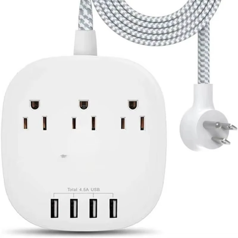 Силовая лента с логотипом на заказ 3 выходами 4 USB-порта плоская штепсельная вилка 5 А и плетеные удлинители длиной футов для путешествий круизных лайнерах