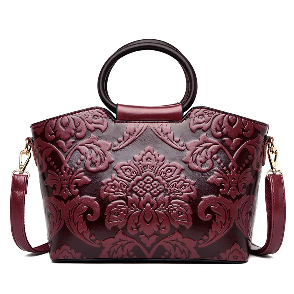 JIANUO high quality embossed leather handbags chinese style bags women handbags