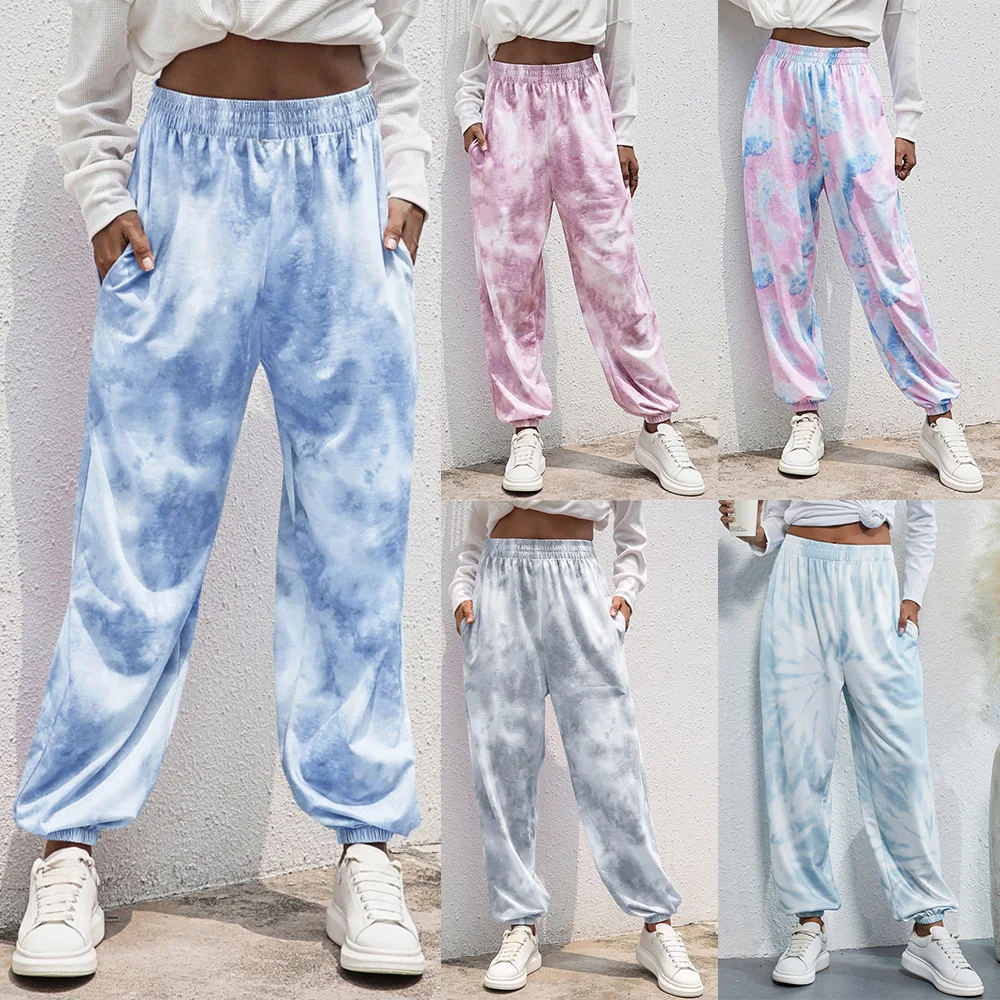 YiXin Sweat Pants Women 2022 Tie Dye Elastic High Waist Loose Cargo Pants For Women Loose Breathable Sports Womens Sweat Pants
