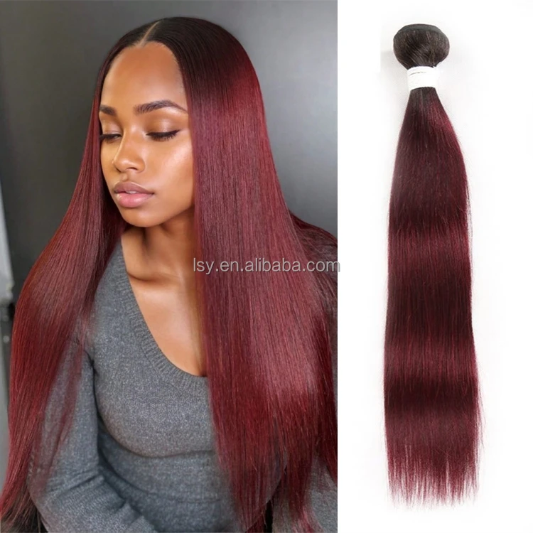 1B/99J Ombre Straight Hair 3 Bundles 100% Virgin Human Hair Extension 1B99J Color 3Bundles With 4x4 Transparent Lace Closure