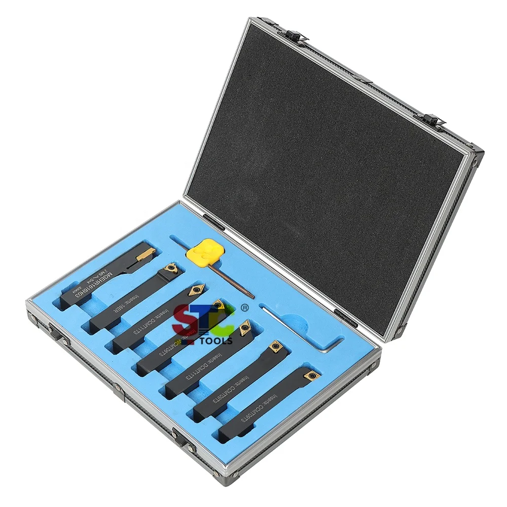 Lathe Carbide Insert Grooving Threading 7pc Indexable Cut off & Turning Tool Set