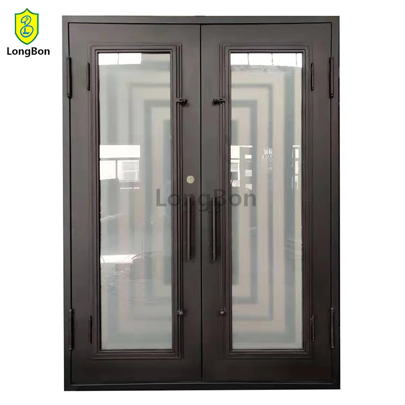 Entrance Doors Wrought Metal Front Door Glass Swing Iron Double Entry Doors Exterior Designs Modern for Home Steel Anti-theft