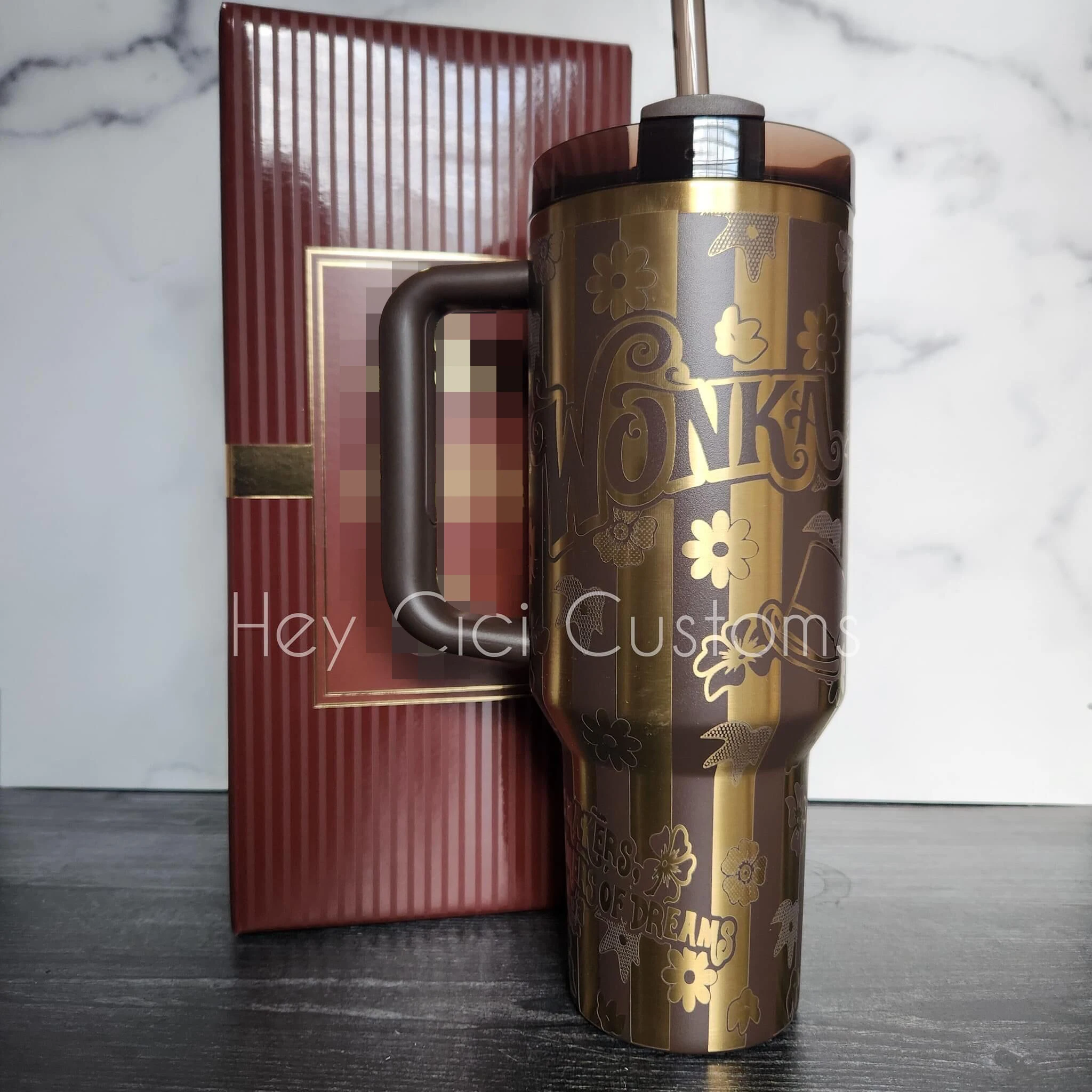 USA Warehouse Cocoa Chocolate Dark Brown Gold Underneath Tumblers H2.0 30oz 40oz Tumbler Laser Engraving